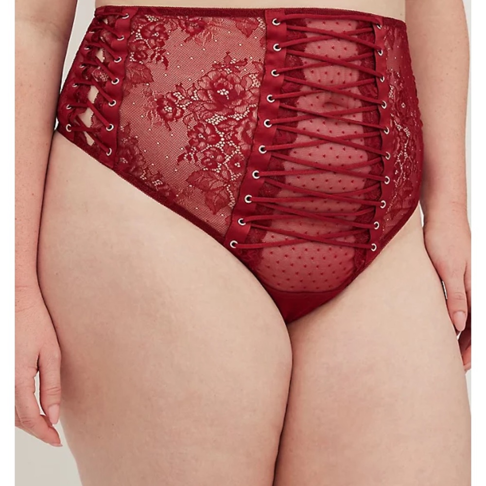 Torrid Lace Up Halter Longline Underwire Bralette & High Waist Thong Panty Set - Picture 3 of 5